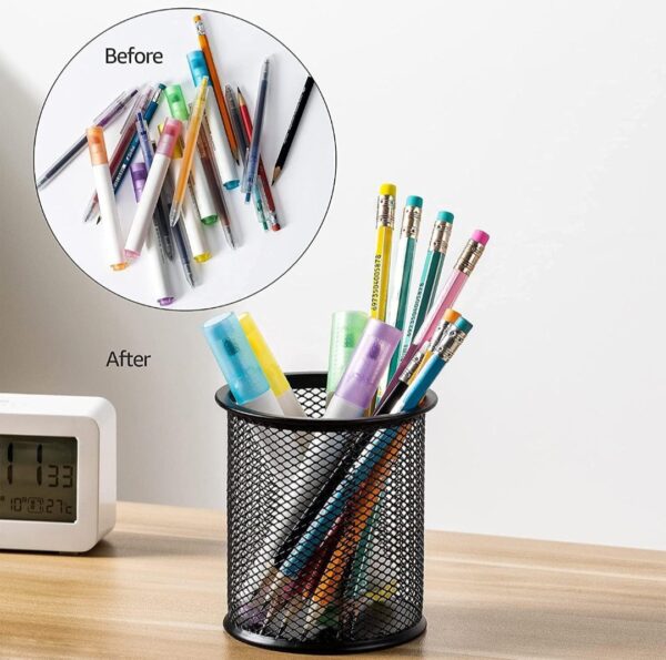 Cylendrical Black Mesh Metal Desk Pen - Image 2